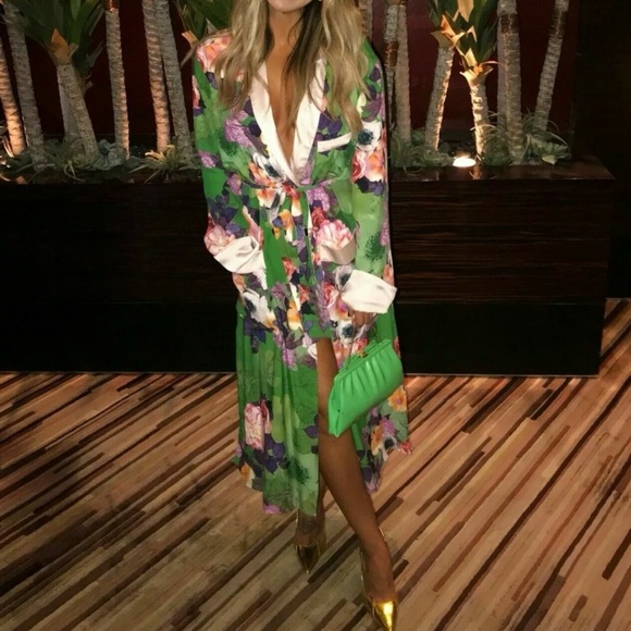 Brand New with tags Zara Green Long Floral Print Kimono Belted Duster Jacket S - Picture 11 of 11